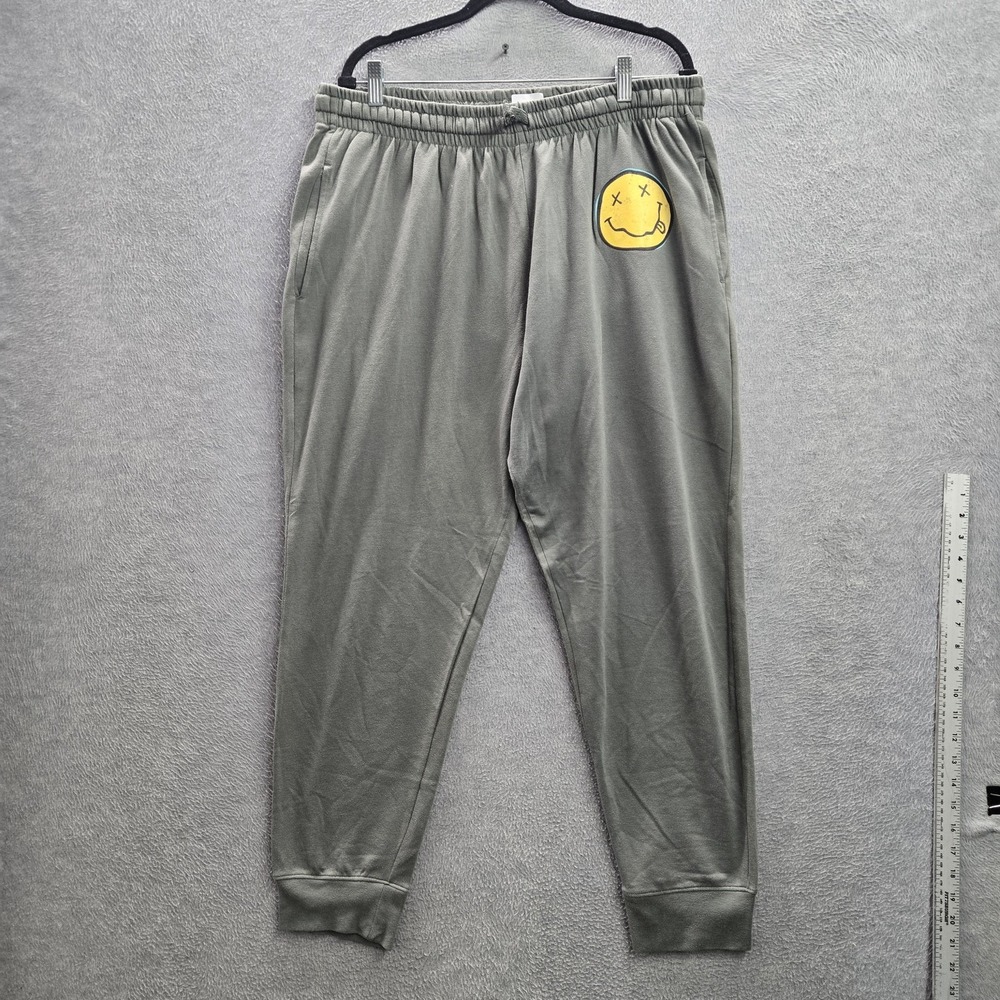 Nirvana Men Activewear Pants 2XL Gray Jogger Smiley Face Grunge